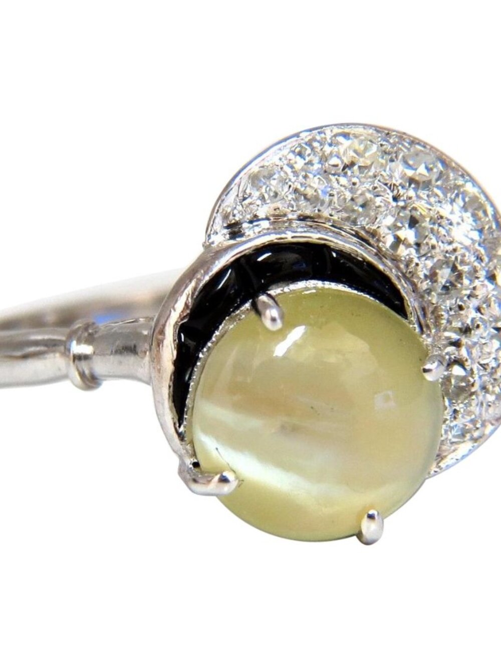 1.85ct natural cabochon chrysoberyl cats eye diamonds ring 14kt Vintage 10683*